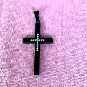 Black Metal Cross with Rhinestones-3 inches